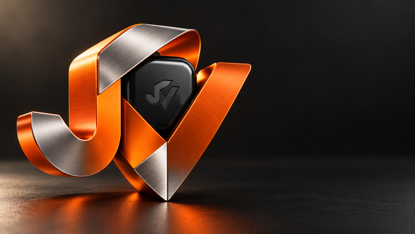 Sculptural orange and titanium JV mark wrapped around a graphite core